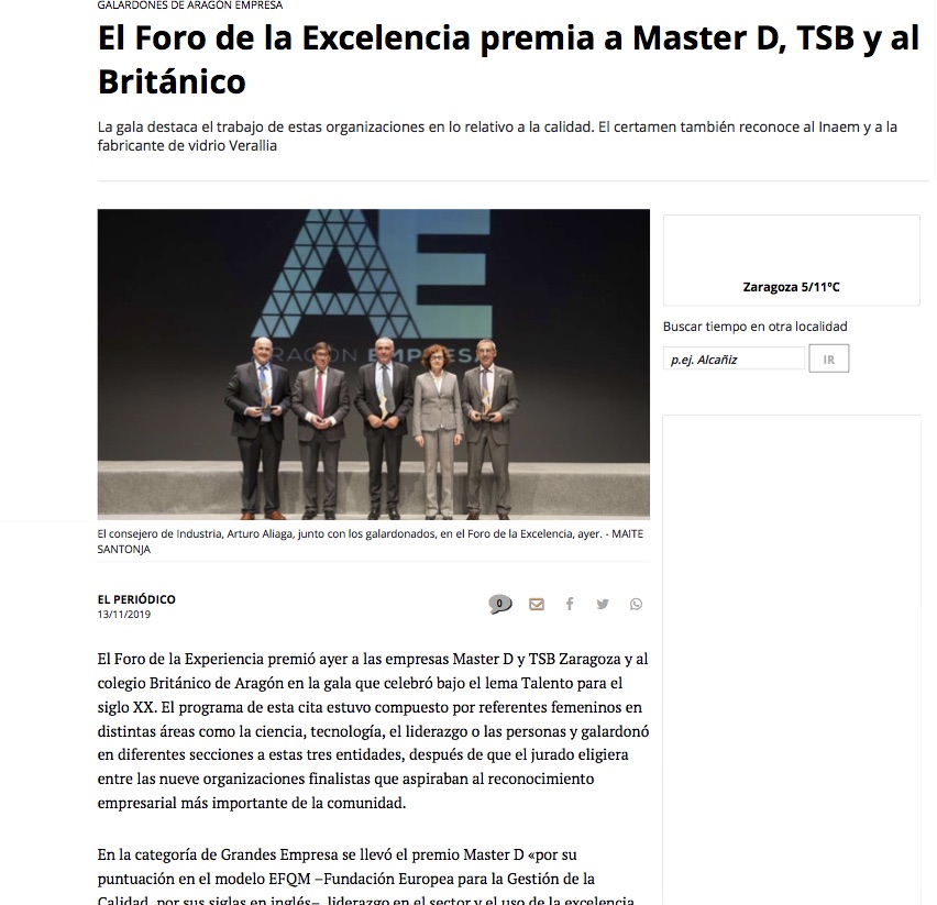 El Foro de la Excelencia premia a Master D TSB y al Británico Noticias Aragón El Periódico de Aragón