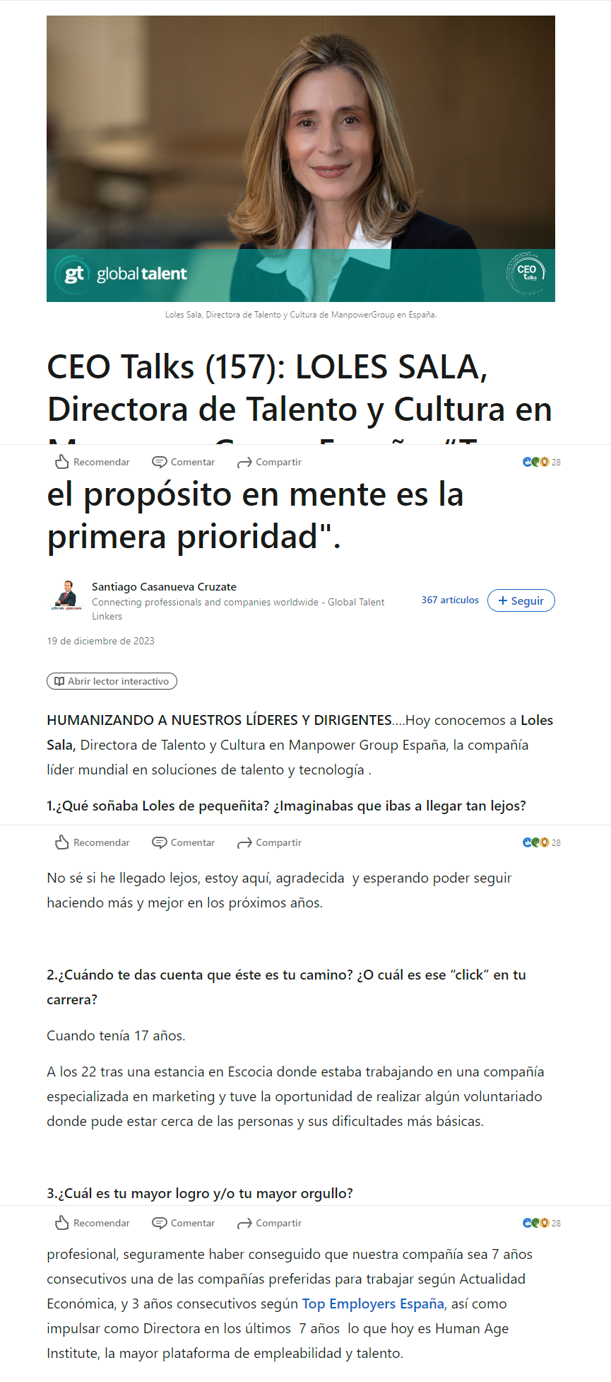 screencapture linkedin pulse ceo talks 157 loles sala directora de talento y en el santiago vrz5f 2023 12 28 19 34 14