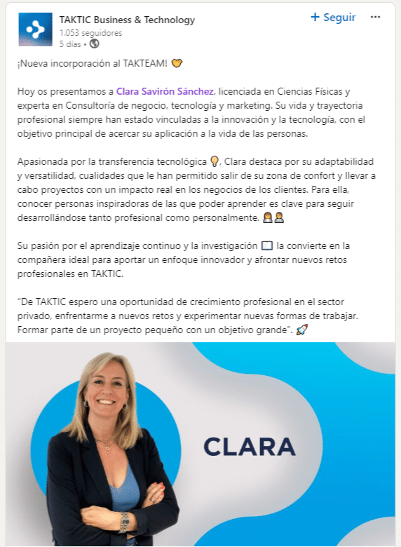 screencapture linkedin posts taktic business technology nueva incorporacion al takteam hoy activity 7239256439586734082 TtTm 2024 09 16 11 00 38