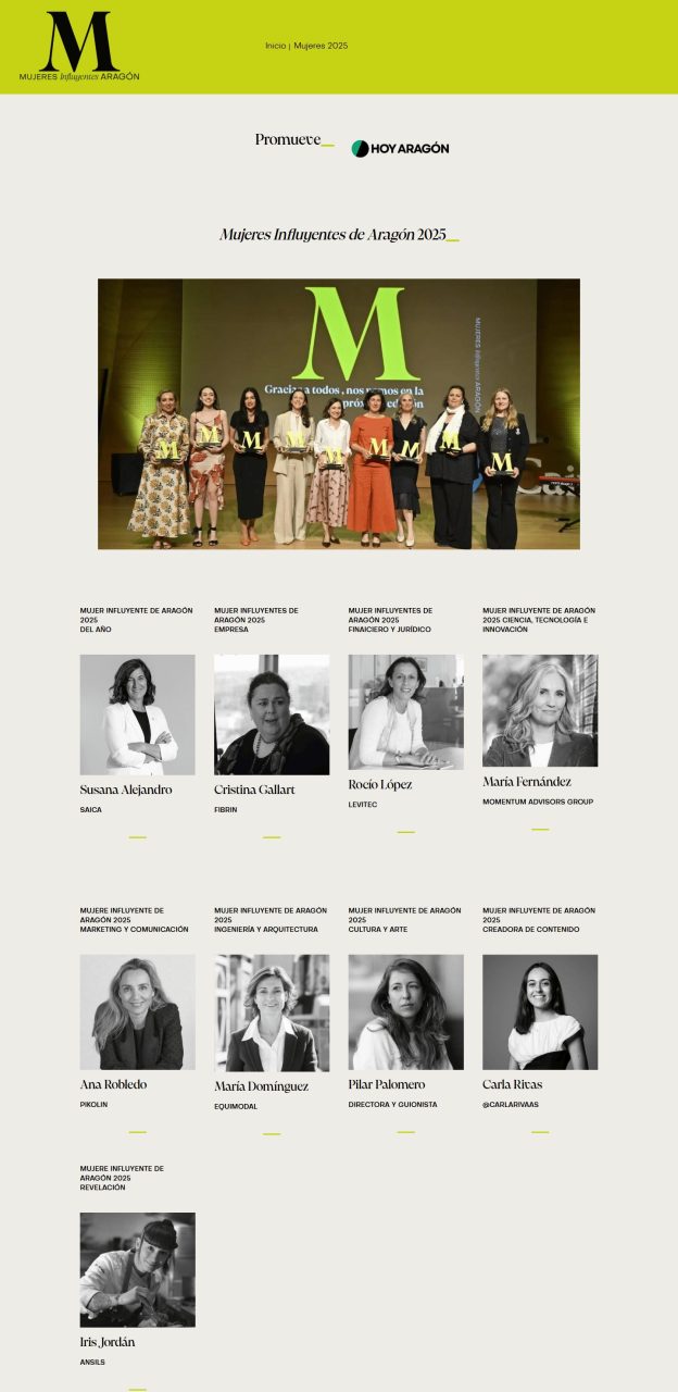 Nuestras socias son noticia: ALEJANDRO, DOMINGUEZ, FERNANDEZ, GALLART y ROBLEDO ganadoras de los Premios Mujeres Influyentes de Aragón 2025. 1 screencapture eventos hoyaragon es ii edicion mujeres influyentes de aragon 2025 2025 05 05 11 38 18