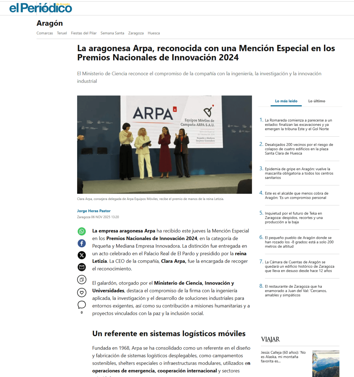 screencapture elperiodicodearagon aragon 2025 11 06 aragonesa arpa reconocida mencion especial 123423819 html 2025 11 28 10 37 02 scaled