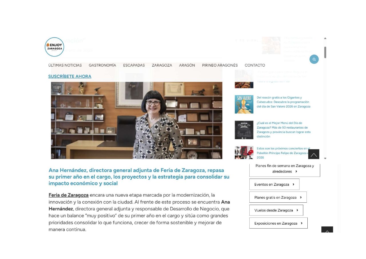 Nuestras Socias son Noticia: ANA HERNÁNDEZ, Directora General Adjunta de Feria de Zaragoza, repasa su primer año en el cargo. 1 ANA HERNANDEZ ES NOTICIA page 0001