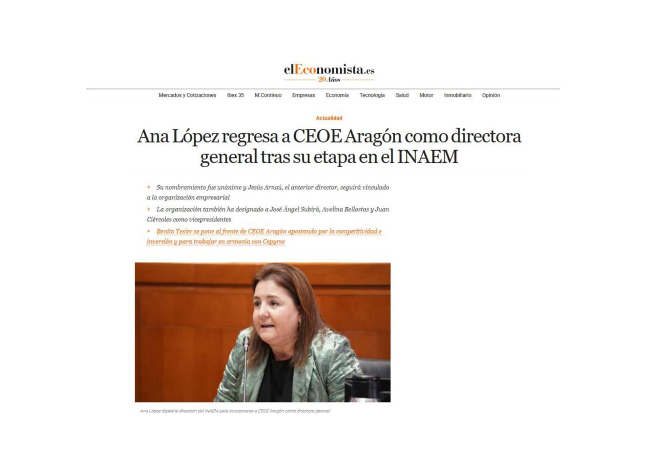 Nuestras socias son noticia: Ana López, nueva directora general de CEOE Aragón 1 ana lopez page 0001 2