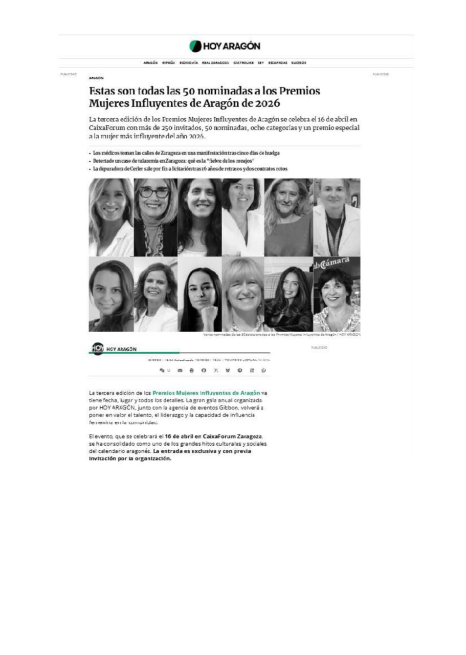 Nuestras socias son noticia: varias socias de Directivas de Aragón, nominadas entre las 50 Mujeres Influyentes de Aragón 2026. 1 muj influ 50 page 0001