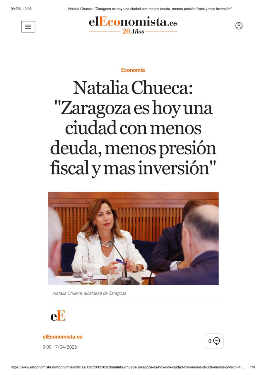 Nuestras socias son noticia: Natalia Chueca en El Economista: una Zaragoza más fuerte y competitiva. 1 natalia page 0001