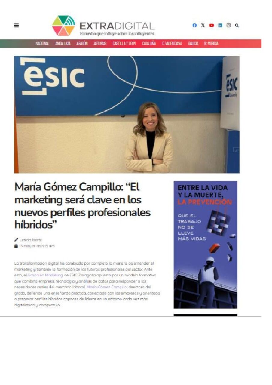 Nuestras socias son noticia | María Gómez Campillo analiza el papel del marketing en los nuevos perfiles profesionales. 1 MARIA page 0001