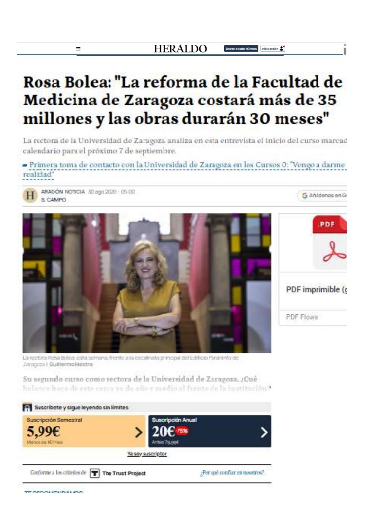 Nuestras socias son noticia | Rosa Bolea: los retos de la Universidad de Zaragoza y la reforma de la Facultad de Medicina. 1 rosa bolea page 0001